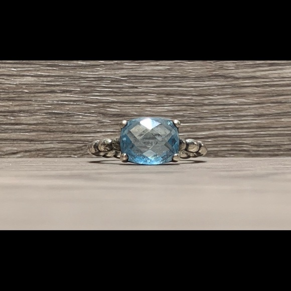 Pandora Jewelry - Sterling Silver Pandora Ring, Cool Breeze Blue Topaz, Size 7, Discontinued